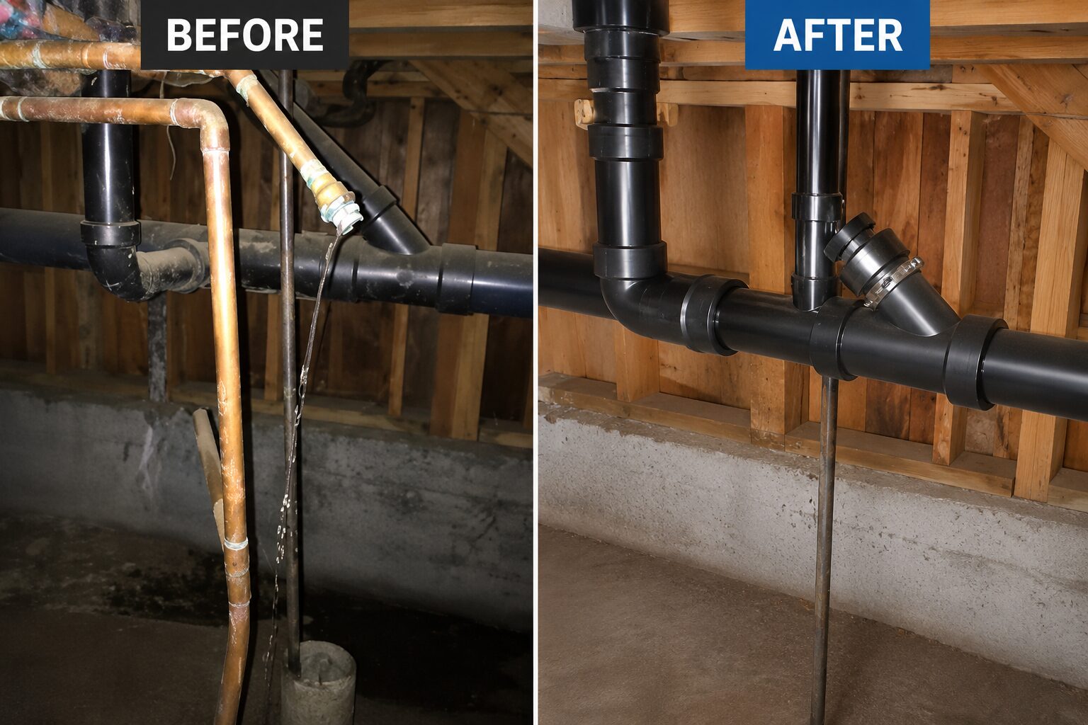 Pipe replacement before and after β Truckee Plumber